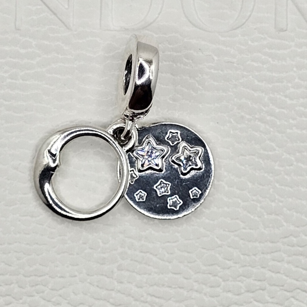 Authentic Pandora ⭐️RETIRED⭐️ MOON & STAR DANGLE CHARM - Picture 4 of 7